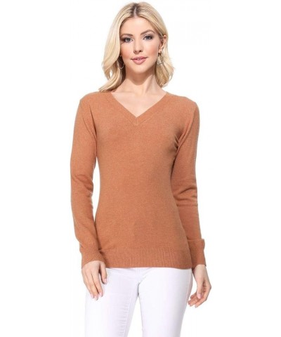 Women's Knit Sweater Pullover – Long Sleeve V-Neck Basic Classic Casual Knitted Soft Lightweight T-Shirt Top Camel $10.57 Swe...