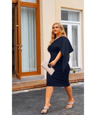 Women's Summer Sexy One Shoulder Ruffle Bodycon Midi Cocktail Dress Navy $22.13 Dresses