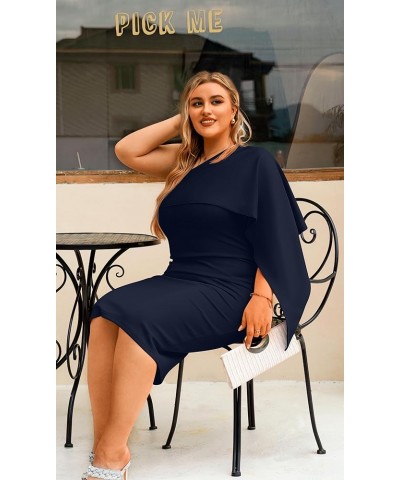 Women's Summer Sexy One Shoulder Ruffle Bodycon Midi Cocktail Dress Navy $22.13 Dresses