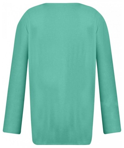 Button Down Long Sleeve Shirt for Women Dressy Casual Fall Comfy Work Blouse V Neck Pullover Solid Color Tunic Tops 4-mint Gr...