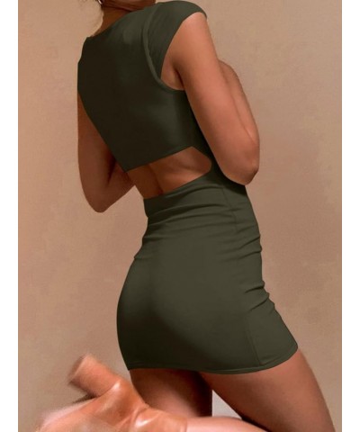 Women's Bodycon Mini Dress Sexy Summer Short Sleeve Square Neck Short Dresses Aa-dark Green $20.05 Dresses