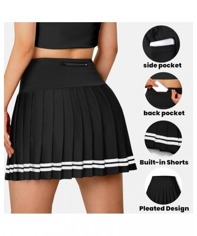 Women Pleated Tennis Skirt with Pockets Girls High Waisted Athletic Golf Skorts, 2 Years - US 4XL 1 Quick Dry Stripe-black $7...