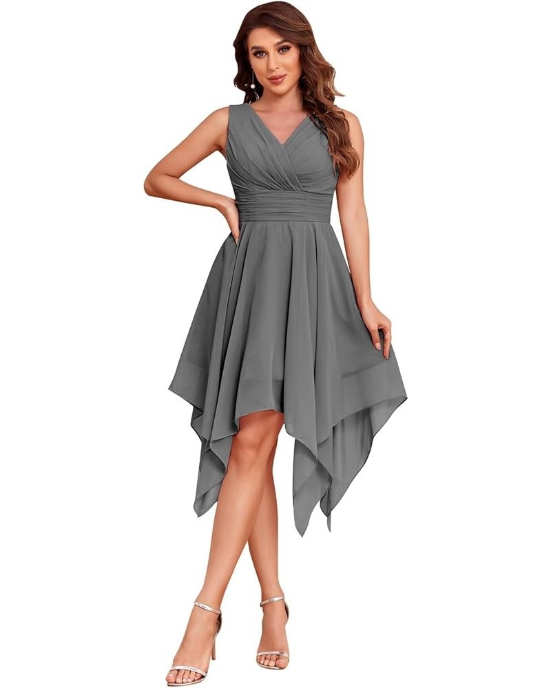 Women's Short Bridesmaid Dresses 2023 V Neck Ruched Chiffon Formal Cocktail Party Dress Grey $25.80 Dresses