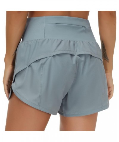 Womens High Waisted Running Shorts Quick Dry Athletic Workout Shorts with Mesh Liner Zipper Pockets Denim Blue $15.50 Activewear