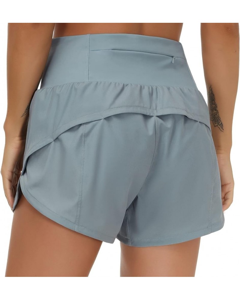 Womens High Waisted Running Shorts Quick Dry Athletic Workout Shorts with Mesh Liner Zipper Pockets Denim Blue $15.50 Activewear