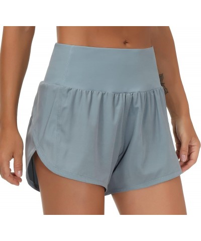 Womens High Waisted Running Shorts Quick Dry Athletic Workout Shorts with Mesh Liner Zipper Pockets Denim Blue $15.50 Activewear