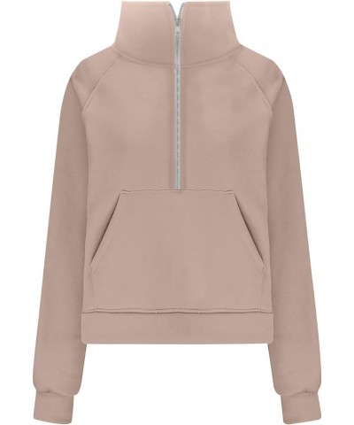 Women Half Zip Sweatshirt Hoodies Oversized Crop Pullover Winter Soft Warm Quarter Zipper Fall Tops with Pocket Khaki_04 $8.2...