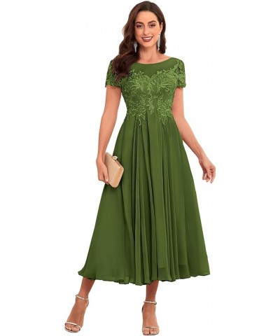 Women's Tea Length Mother of The Bride Dresses for Wedding Lace Formal Evening Party Gown Olive Green $35.70 Dresses