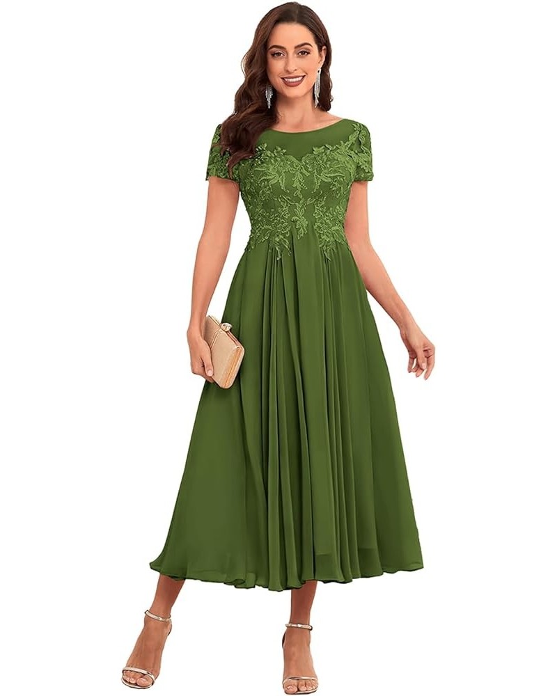 Women's Tea Length Mother of The Bride Dresses for Wedding Lace Formal Evening Party Gown Olive Green $35.70 Dresses