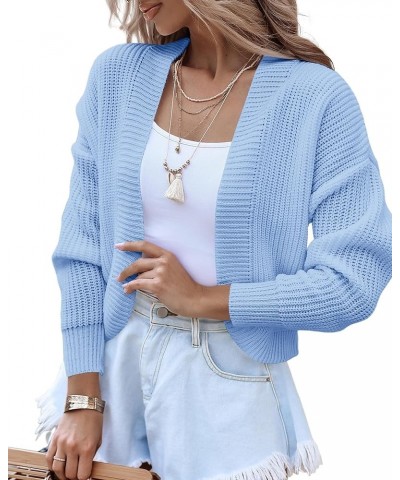 Women's Long Sleeve Open Front Knit Cropped Cardigan Sweaters Casual Drop Shoulder Short Shrugs Sweater Coats Blue $21.23 Swe...