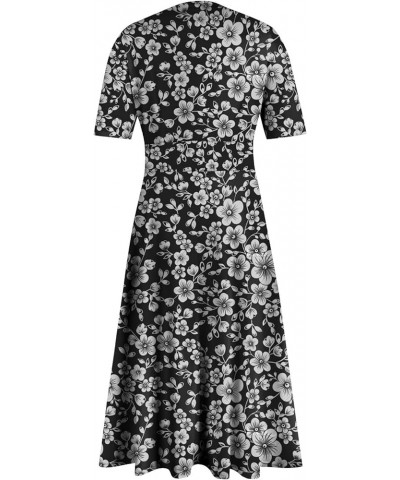 Women's Casual Dresses Short-Sleeved V Neck Fashion Vintage Floral Print Waisted Long Section Large Dresses, S-2XL 2-dark Gra...