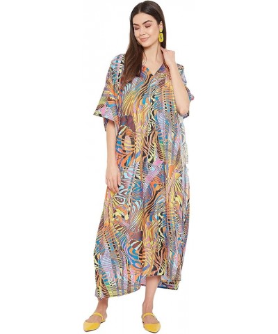 Gypsie Blu Women Plus Size Kaftans Kimono Style Polyester Dresses Loose Caftan Dress Ladies Evening Casual Long Maxi Multicol...