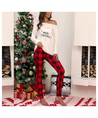 Christmas Pajamas for Women Letter Plaid Print Xmas Matching Long Sleeve Ladies Pajamas Women's Lingerie, Sleep & Lounge Whit...