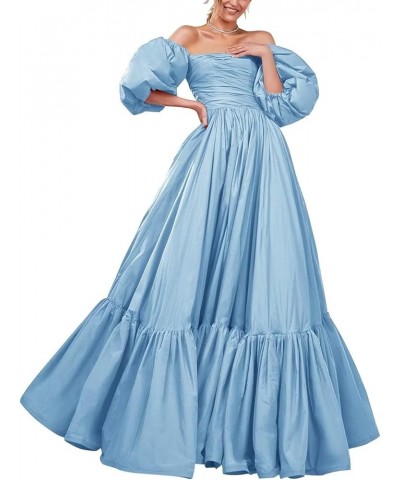 Puffy Sleeves Prom Dresses Long Ball Gown Off Shoulder Evening Gowns for Women Formal Wedding Dresses for Bride Blue $36.08 D...