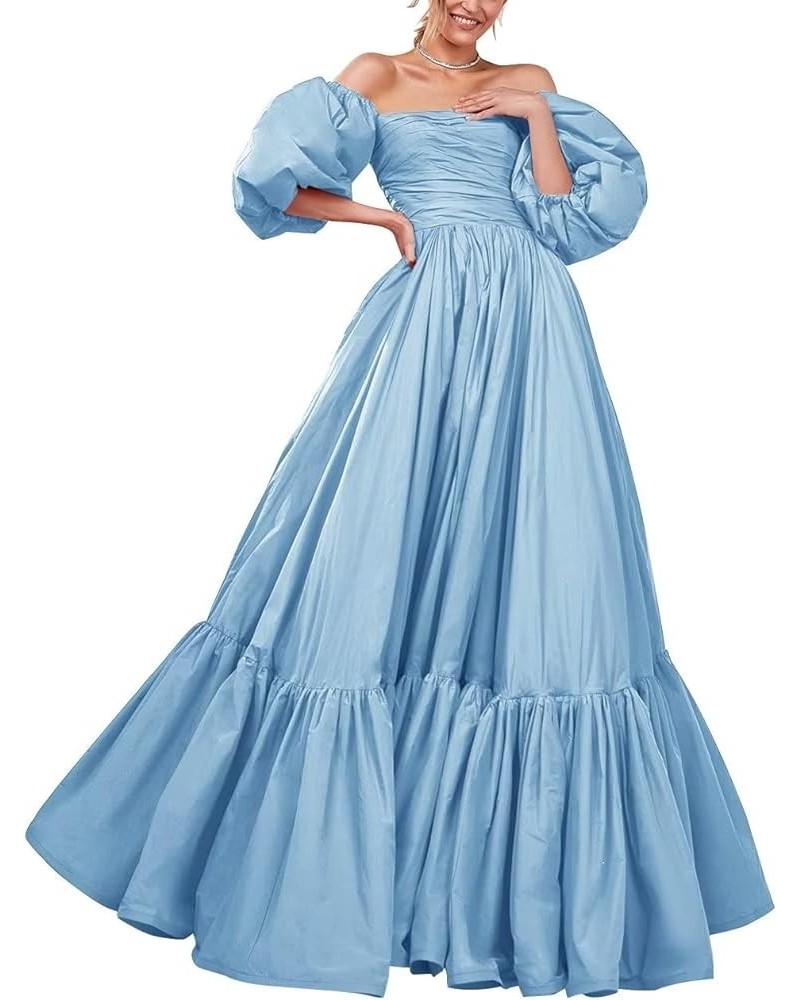 Puffy Sleeves Prom Dresses Long Ball Gown Off Shoulder Evening Gowns for Women Formal Wedding Dresses for Bride Blue $36.08 D...