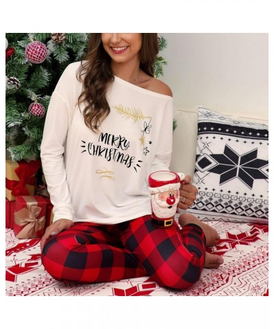 Christmas Pajamas for Women Letter Plaid Print Xmas Matching Long Sleeve Ladies Pajamas Women's Lingerie, Sleep & Lounge Whit...