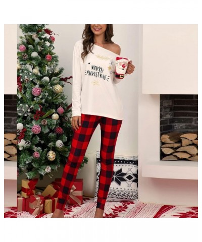 Christmas Pajamas for Women Letter Plaid Print Xmas Matching Long Sleeve Ladies Pajamas Women's Lingerie, Sleep & Lounge Whit...