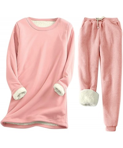 2 Piece Outfits for Women Warm Fleece Lined Jogger Set Crewneck Long Sleeve Sweatshirts Drawstring Waist Sweatpants 1-pink $2...