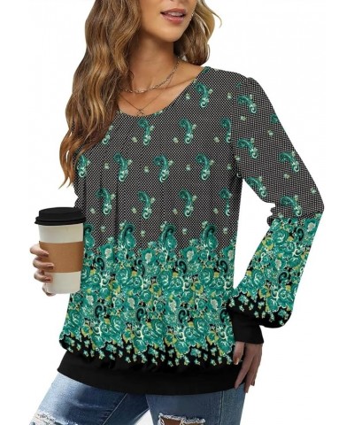 Womens Tops Casual Long Sleeve Plus Size Tunic Tops Scoop Neck Flowy Tops to Hide Belly A2 Green Dots $8.24 Tops