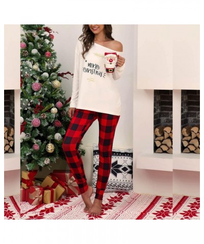 Christmas Pajamas for Women Letter Plaid Print Xmas Matching Long Sleeve Ladies Pajamas Women's Lingerie, Sleep & Lounge Whit...