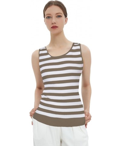 Womens Tank Tops Stretch Ribbed Extra Long Slim Fit Knit Summer Sleeveless Shirt Long Stripe Camel $6.62 Tanks