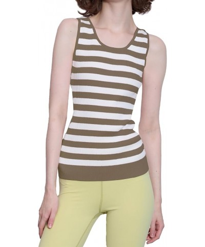 Womens Tank Tops Stretch Ribbed Extra Long Slim Fit Knit Summer Sleeveless Shirt Long Stripe Camel $6.62 Tanks