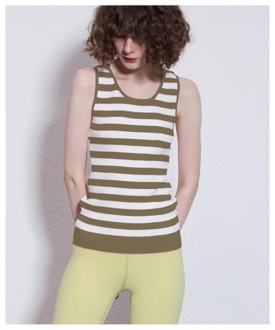 Womens Tank Tops Stretch Ribbed Extra Long Slim Fit Knit Summer Sleeveless Shirt Long Stripe Camel $6.62 Tanks