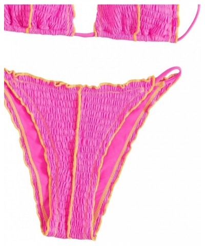 Women's 2 Piece Bathing Suit Frill Trim Halter Triangle Bikini Thong Swimsuit Pink $9.87 Swimsuits