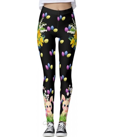 Women's Happy Easter Day Leggings 2023 Spring Cute Rabbits Plus Size Leggings Tights Funny Bunny Workout Yoga Pants Black-f $...