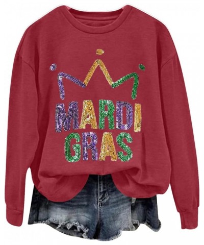 Oversized Crewneck Mardi Gras Sweatshirt For Women Long Sleeve Puls Size Pullover Tops Letters Printed Outfits A1-wine $6.83 ...