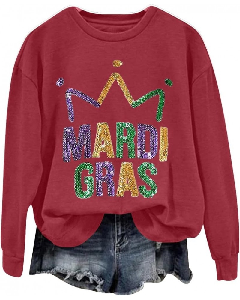 Oversized Crewneck Mardi Gras Sweatshirt For Women Long Sleeve Puls Size Pullover Tops Letters Printed Outfits A1-wine $6.83 ...