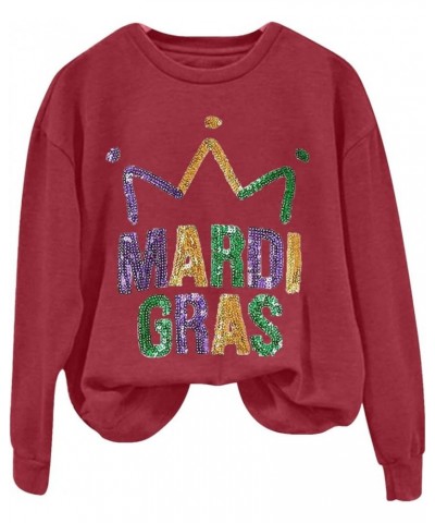 Oversized Crewneck Mardi Gras Sweatshirt For Women Long Sleeve Puls Size Pullover Tops Letters Printed Outfits A1-wine $6.83 ...