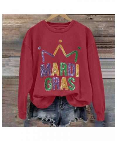 Oversized Crewneck Mardi Gras Sweatshirt For Women Long Sleeve Puls Size Pullover Tops Letters Printed Outfits A1-wine $6.83 ...