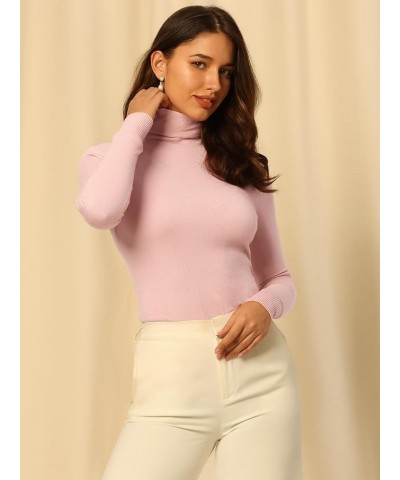 Women's Pullover Sweater Top Long Sleeve Turtleneck Knit Tops Pink $11.00 Sweaters