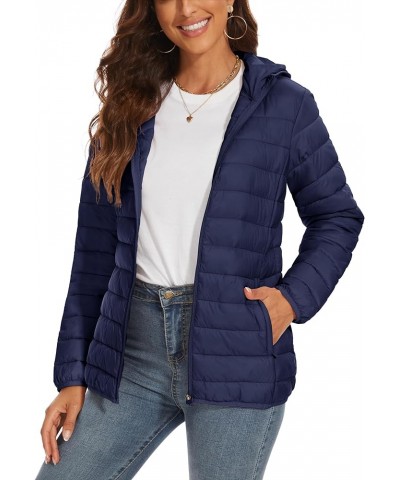 Women's Water Resistant Lightweight Puffer Hoodie Jacket Winter Casual Coats Navy $26.39 Jackets