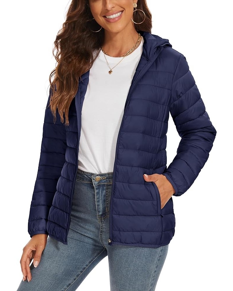 Women's Water Resistant Lightweight Puffer Hoodie Jacket Winter Casual Coats Navy $26.39 Jackets