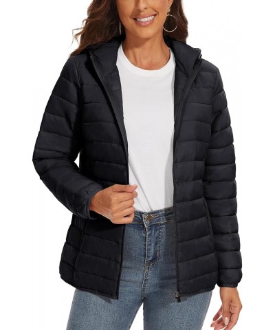 Women's Water Resistant Lightweight Puffer Hoodie Jacket Winter Casual Coats Navy $26.39 Jackets