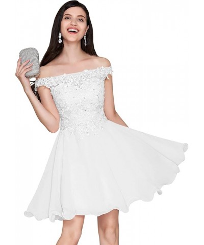 Women's Chiffon lace Off Shoulder Short Homecoming Dress Party Prom Dresses White $36.50 Dresses