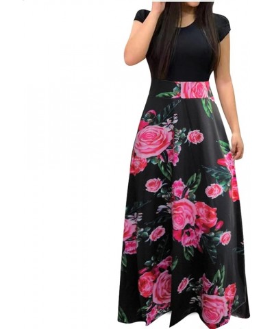 Womens V Neck 3/4 Sleeve Digital Floral Print Casual Party Long Maxi Dress with Belt Hot Pink & 03 $9.03 Activewear