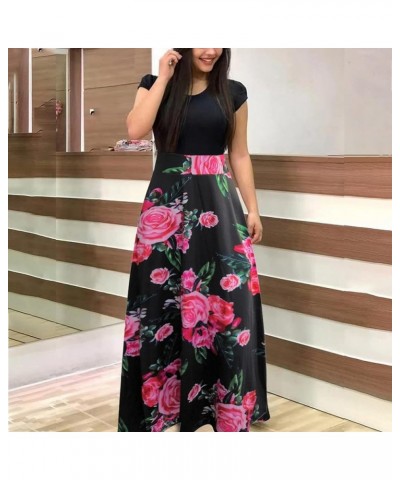 Womens V Neck 3/4 Sleeve Digital Floral Print Casual Party Long Maxi Dress with Belt Hot Pink & 03 $9.03 Activewear