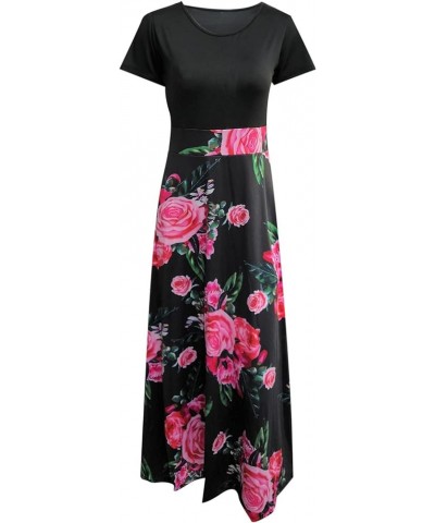 Womens V Neck 3/4 Sleeve Digital Floral Print Casual Party Long Maxi Dress with Belt Hot Pink & 03 $9.03 Activewear