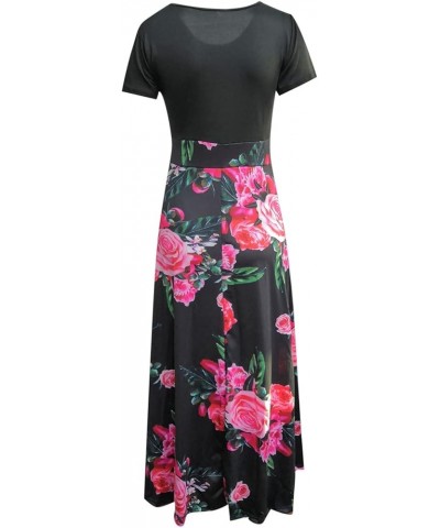 Womens V Neck 3/4 Sleeve Digital Floral Print Casual Party Long Maxi Dress with Belt Hot Pink & 03 $9.03 Activewear