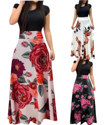 Womens V Neck 3/4 Sleeve Digital Floral Print Casual Party Long Maxi Dress with Belt Hot Pink & 03 $9.03 Activewear