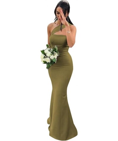 One Shoulder Mermaid Bridesmaid Dresses Satin Prom Dress Long Bodycon Formal Wedding Dress for Women Olive $36.52 Dresses