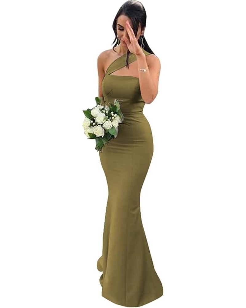 One Shoulder Mermaid Bridesmaid Dresses Satin Prom Dress Long Bodycon Formal Wedding Dress for Women Olive $36.52 Dresses