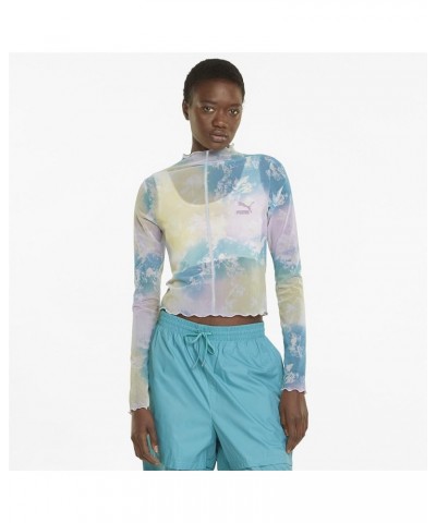 Women's Crystal Galaxy All Over Print Long Sleeve Fitted Tee Porcelain $9.15 Activewear