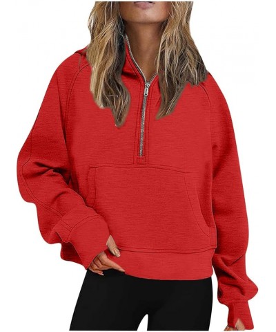 Hoodies for Women Half Zip Pullover Casual Fall Clothes for Women 2023 Crop Sweatshirt With Pocket Fashion Outfits A03-red $9...