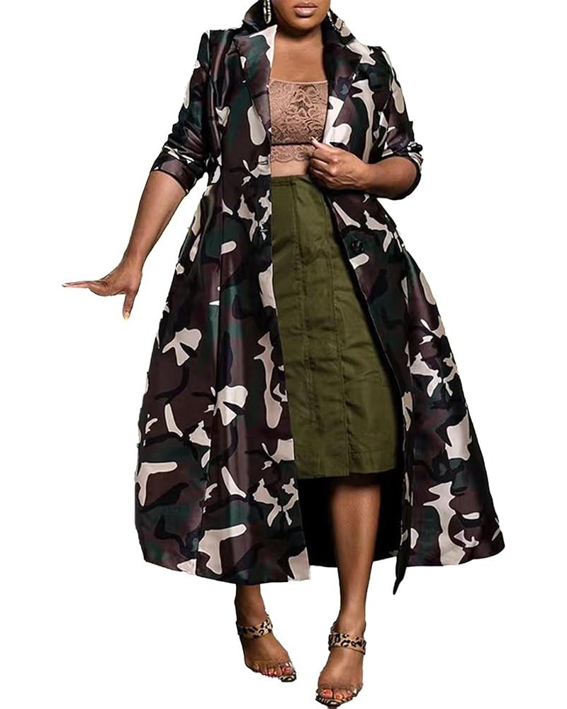 Women's Camo Blazer Jacket Lapel Long Sleeve Button Down Trench Coat Camouflage Overcoat Outwear Camo $14.52 Coats