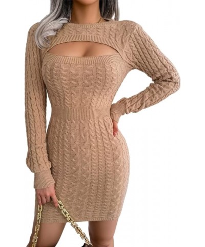 Women Bodycon Sweater Dress Mini Slim Cut Out Sexy Fall Long Sleeve Knit Short Sexy Dresses Jumper Pullover Khaki $18.00 Dresses