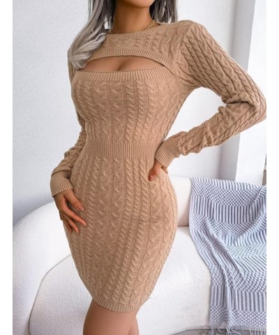 Women Bodycon Sweater Dress Mini Slim Cut Out Sexy Fall Long Sleeve Knit Short Sexy Dresses Jumper Pullover Khaki $18.00 Dresses